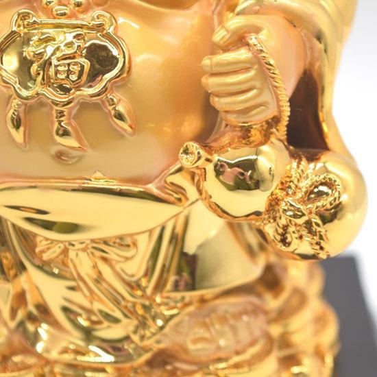 布袋様 置物 笑佛 笑い仏 如意棒 台座付き 樹脂製 金色 24cm : 横浜