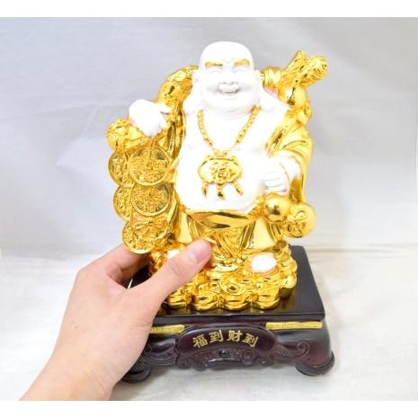 布袋様 置物 笑佛 笑い仏 如意棒 瓢箪 樹脂製 白 24cm : 横浜中華街龍