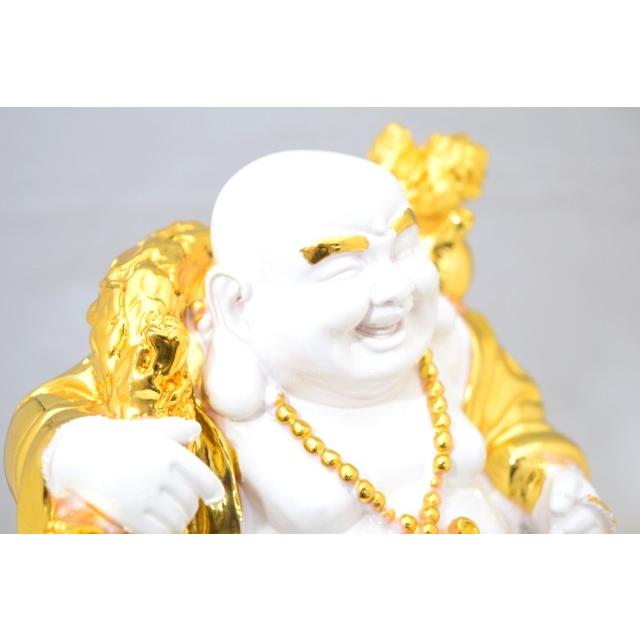 布袋様 置物 笑佛 笑い仏 如意棒 瓢箪 樹脂製 白 24cm : 横浜中華街龍