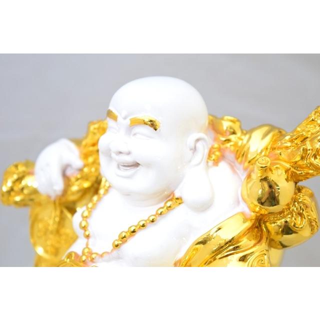 布袋様 置物 笑佛 笑い仏 如意棒 瓢箪 樹脂製 白 24cm : 横浜中華街龍