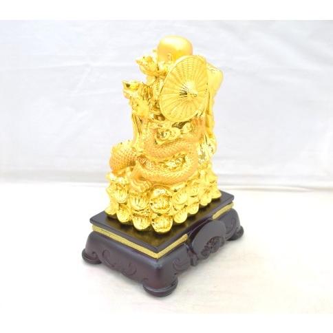 布袋様 置物 笑佛 笑い仏 龍 如意棒 台座付き 樹脂製 金色 24cm_2