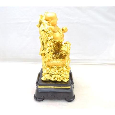 布袋様 置物 笑佛 笑い仏 龍 如意棒 台座付き 樹脂製 金色 24cm_3