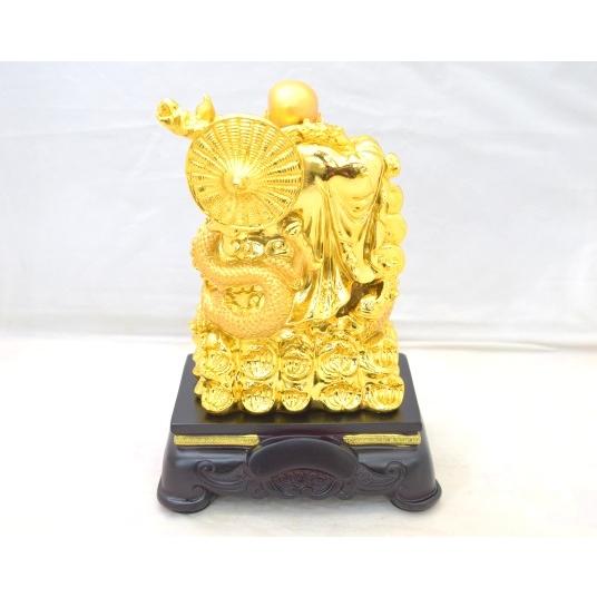 布袋様 置物 笑佛 笑い仏 龍 如意棒 台座付き 樹脂製 金色 24cm_4