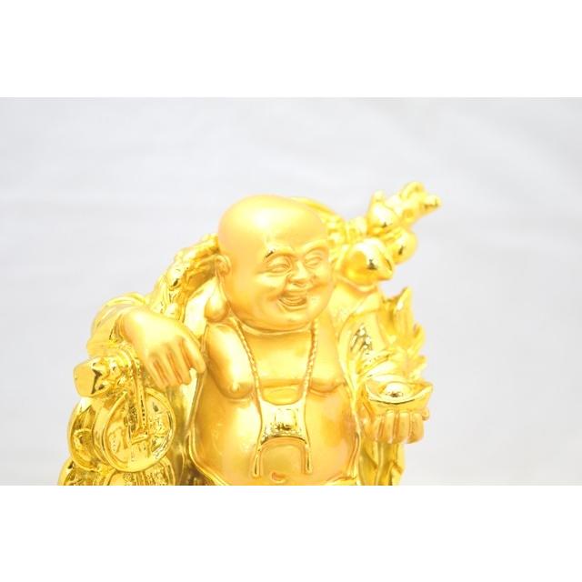 布袋様 置物 笑佛 笑い仏 龍 如意棒 台座付き 樹脂製 金色 24cm_6