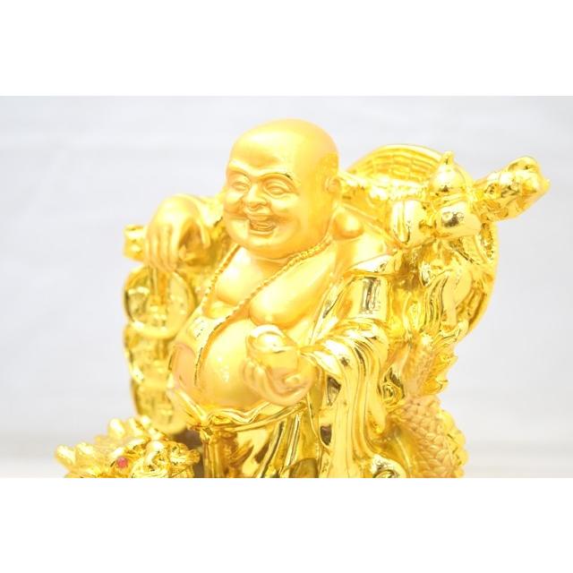 布袋様 置物 笑佛 笑い仏 龍 如意棒 台座付き 樹脂製 金色 24cm_7
