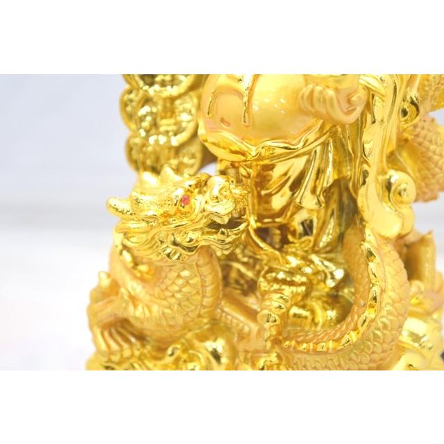 布袋様 置物 笑佛 笑い仏 龍 如意棒 台座付き 樹脂製 金色 24cm