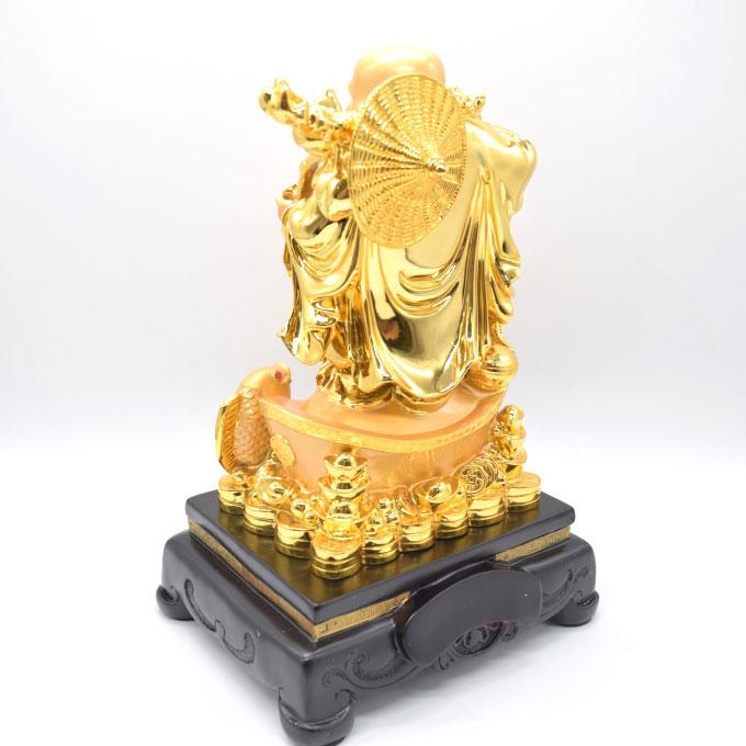布袋様 置物 笑佛 笑い仏 魚 如意棒 台座付き 樹脂製 金色 36cm : 横浜