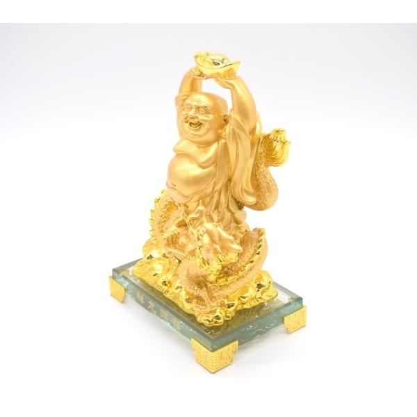 笑佛様 布袋 笑い仏 笑仏 龍 樹脂製置物 ガラス台座付き 17cm : 横浜