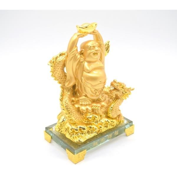 笑佛様 布袋 笑い仏 笑仏 龍 樹脂製置物 ガラス台座付き 17cm : 横浜