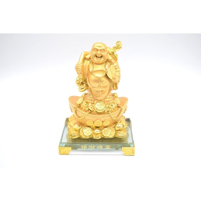 笑佛様 布袋 笑い仏 笑仏 元宝 樹脂製置物 ガラス台座付き 17cm : 横浜