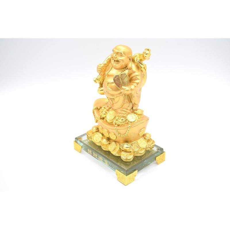 笑佛様 布袋 笑い仏 笑仏 元宝 樹脂製置物 ガラス台座付き 17cm : 横浜