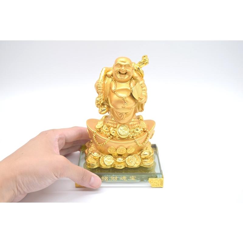 笑佛様 布袋 笑い仏 笑仏 元宝 樹脂製置物 ガラス台座付き 17cm : 横浜