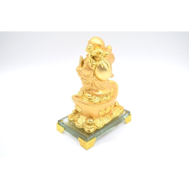 笑佛様 布袋 笑い仏 笑仏 元宝 樹脂製置物 ガラス台座付き 17cm : 横浜  