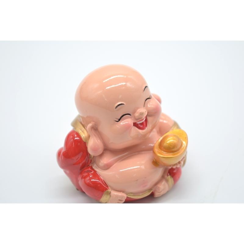 笑佛様 布袋 笑仏 二体セット りんご 元宝 樹脂製置物 カラフル