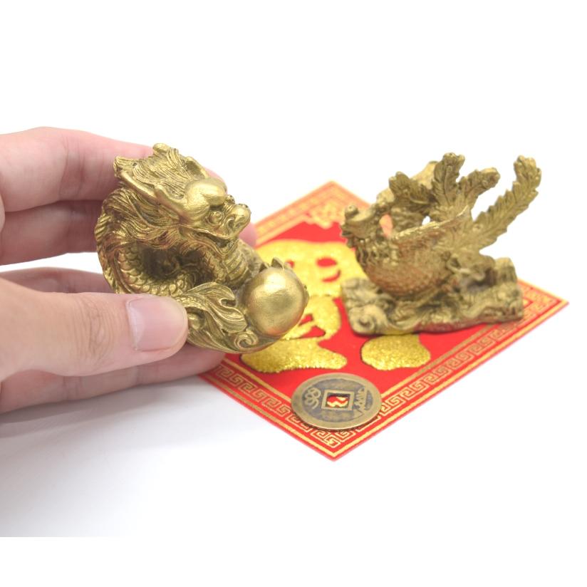 龍 鳳凰 銅製置物 ペアセット 横型 古銭 敷物付き 小 |  | 05