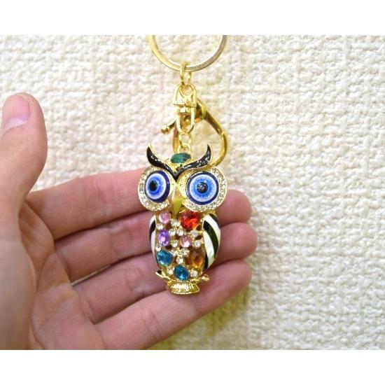 メール便OK】 フクロウ 梟 七宝焼き キーホルダー 金属製 ライン 