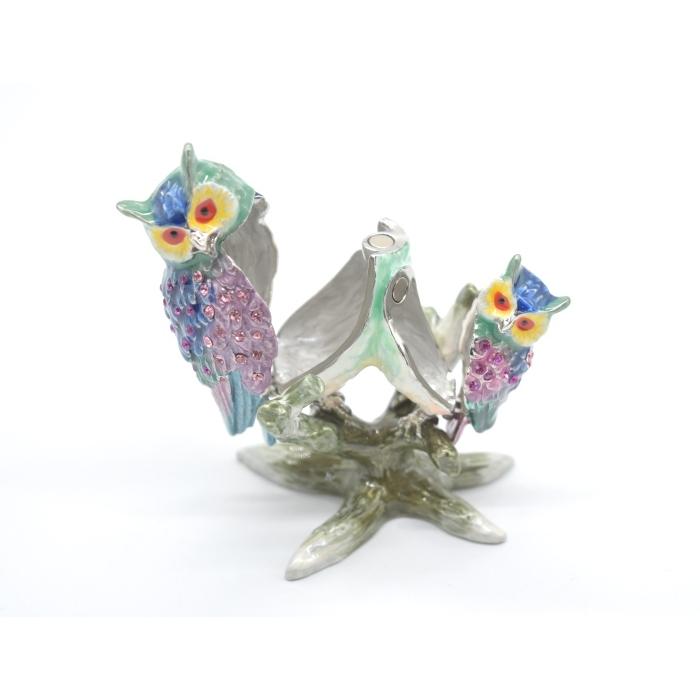 フクロウ 七宝焼き 金属製置物 選べる二種類 赤 青 : 横浜中華街龍