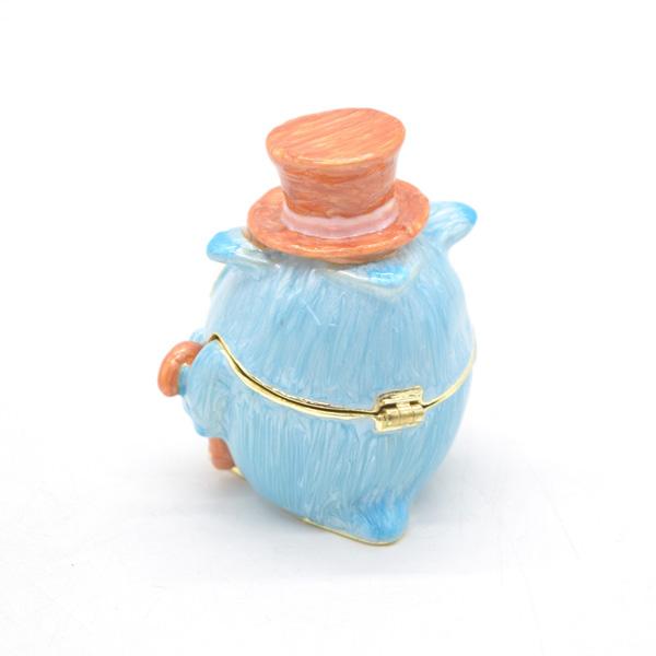 フクロウ 七宝焼き 小物入れ 7cm 金属製置物 ラインストーン装飾付き 水色 ライトブルー シルクハット |  | 02