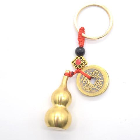 メール便OK】 瓢箪 ひょうたん 古銭五枚付き 金属製 キーホルダー