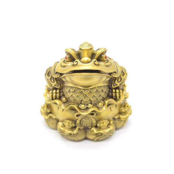 三脚蟾蜍 三本足 カエル 置物 銅製 12cm 巾着台座 八匹の蛙 | 