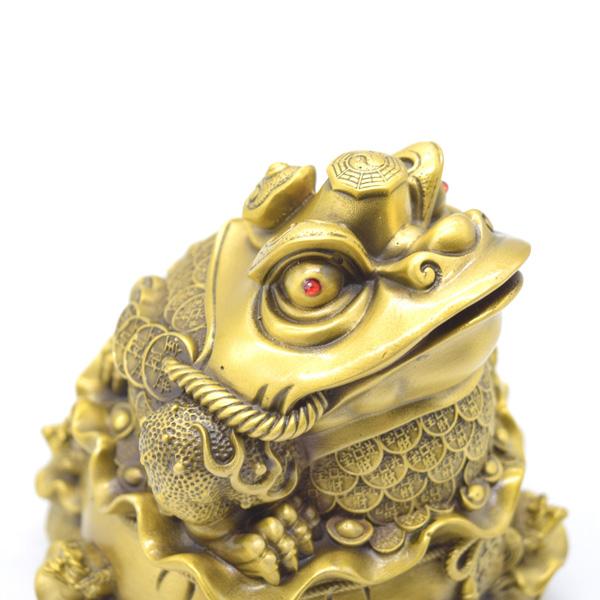 三脚蟾蜍 三本足 カエル 置物 銅製 12cm 巾着台座 八匹の蛙 |  | 12