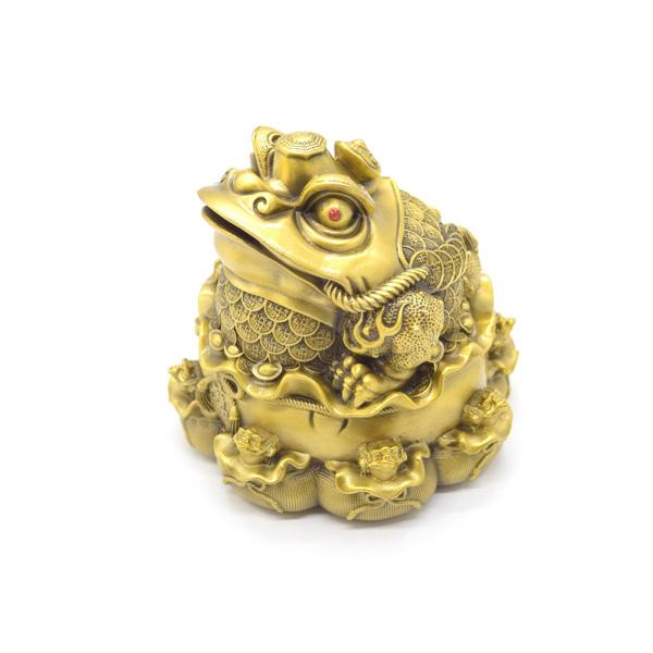 三脚蟾蜍 三本足 カエル 置物 銅製 12cm 巾着台座 八匹の蛙 |  | 01