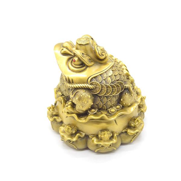 三脚蟾蜍 三本足 カエル 置物 銅製 12cm 巾着台座 八匹の蛙 |  | 02