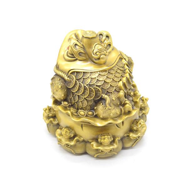 三脚蟾蜍 三本足 カエル 置物 銅製 12cm 巾着台座 八匹の蛙 |  | 03