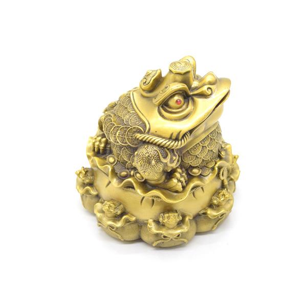 三脚蟾蜍 三本足 カエル 置物 銅製 12cm 巾着台座 八匹の蛙 |  | 05