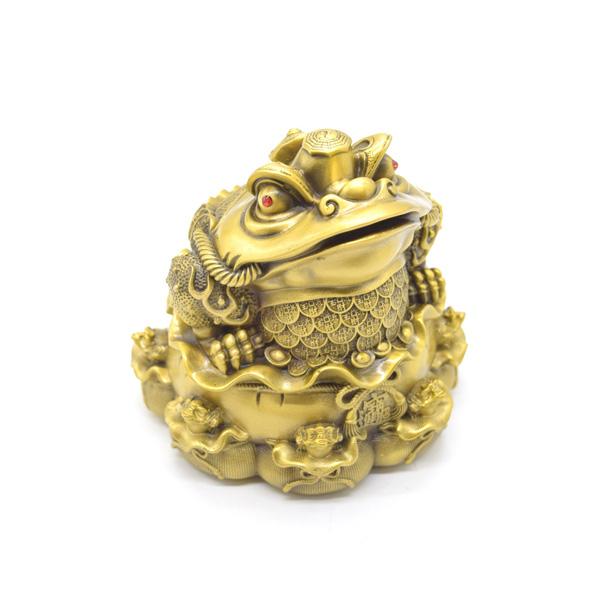 三脚蟾蜍 三本足 カエル 置物 銅製 12cm 巾着台座 八匹の蛙 |  | 06