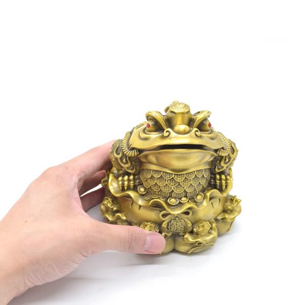 三脚蟾蜍 三本足 カエル 置物 銅製 12cm 巾着台座 八匹の蛙 |  | 07