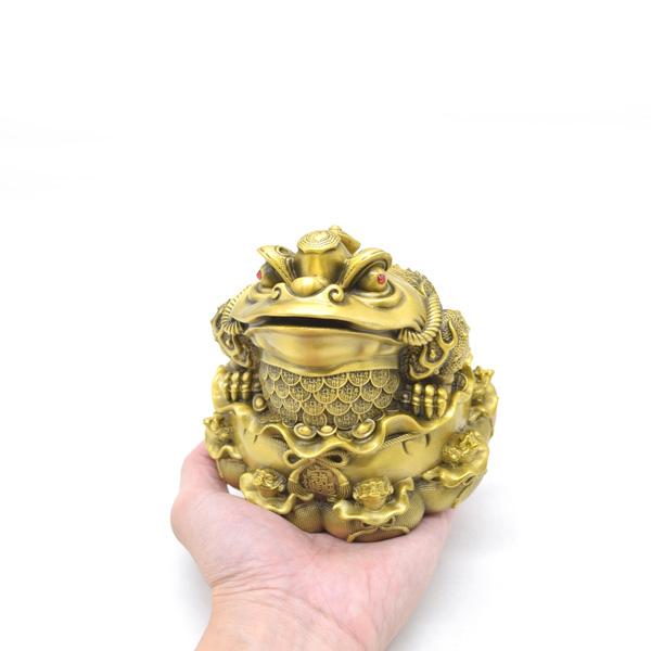 三脚蟾蜍 三本足 カエル 置物 銅製 12cm 巾着台座 八匹の蛙 |  | 08