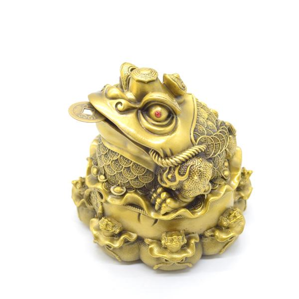 三脚蟾蜍 三本足 カエル 置物 銅製 12cm 巾着台座 八匹の蛙 |  | 09