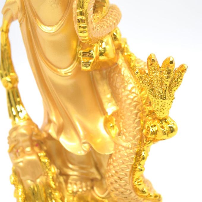 観音様 龍 樹脂製置物 元宝 円形台座 仏像 金色 32cm : 横浜中華街龍