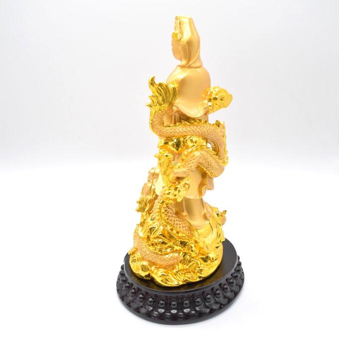 観音様 龍 樹脂製置物 元宝 円形台座 仏像 金色 32cm : 横浜中華 観音様 龍 樹脂製置物 元宝 円形台座 仏像 金色 32cm : 横浜中華