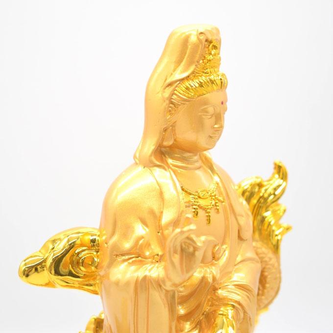 観音様 龍 樹脂製置物 元宝 円形台座 仏像 金色 32cm : 横浜中華街龍