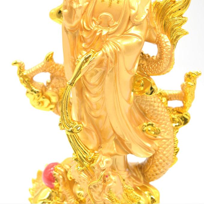 観音様 龍 樹脂製置物 元宝 円形台座 仏像 金色 32cm : 横浜中華街龍