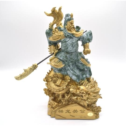 関羽像 関羽 置物 武器持ち 龍つき 樹脂製 ビジネスの神様