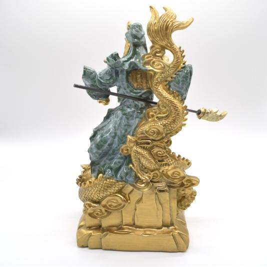 関羽像 関羽 置物 武器持ち 龍つき 樹脂製 ビジネスの神様