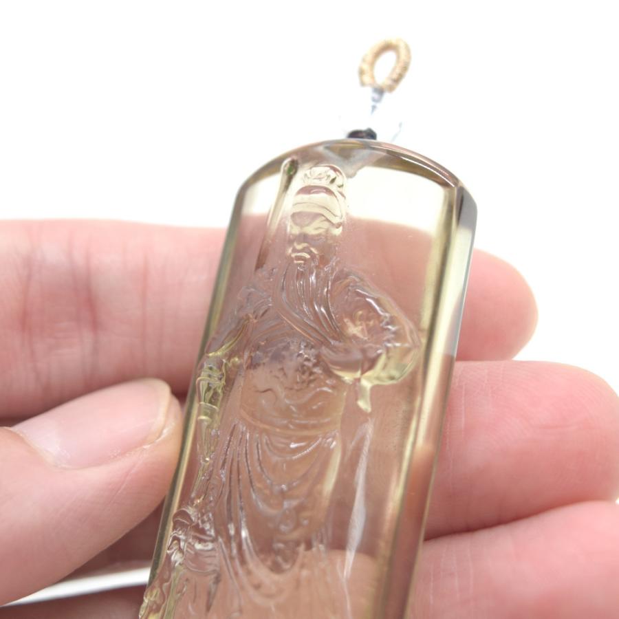 関羽の彫り物 ペンダントヘッド シトリン 黄水晶 天然石パーツ