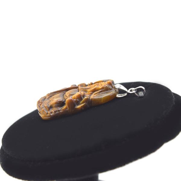 【メール便OK】 関羽彫り タイガーアイ ペンダントヘッド 4cm 虎目石 天然石パーツ 金具付き 小 |  | 01