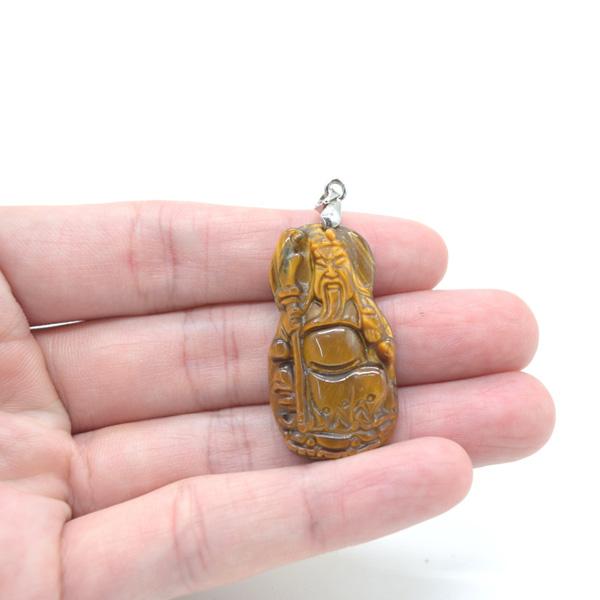 【メール便OK】 関羽彫り タイガーアイ ペンダントヘッド 4cm 虎目石 天然石パーツ 金具付き 小 |  | 03