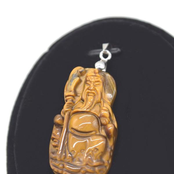 【メール便OK】 関羽彫り タイガーアイ ペンダントヘッド 4cm 虎目石 天然石パーツ 金具付き 小 |  | 04