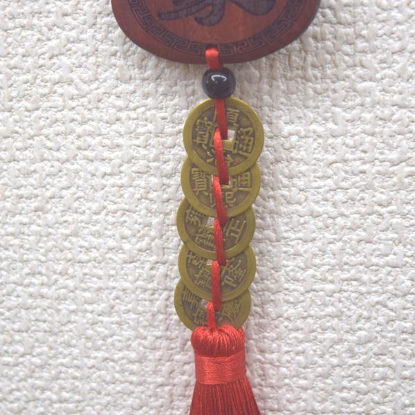 メール便OK】 瓢箪 五帝銭 根付 木製 紐含む全長38cm ひょうたん