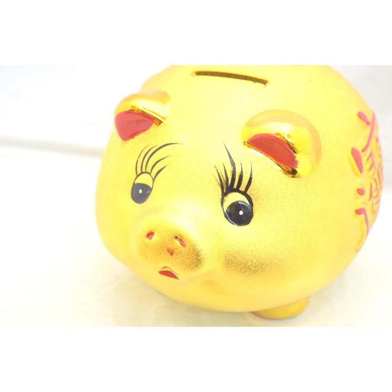 金ブタ 金の豚 貯金箱 招財 豪華版 陶器製置物 14cm : 横浜中華街龍