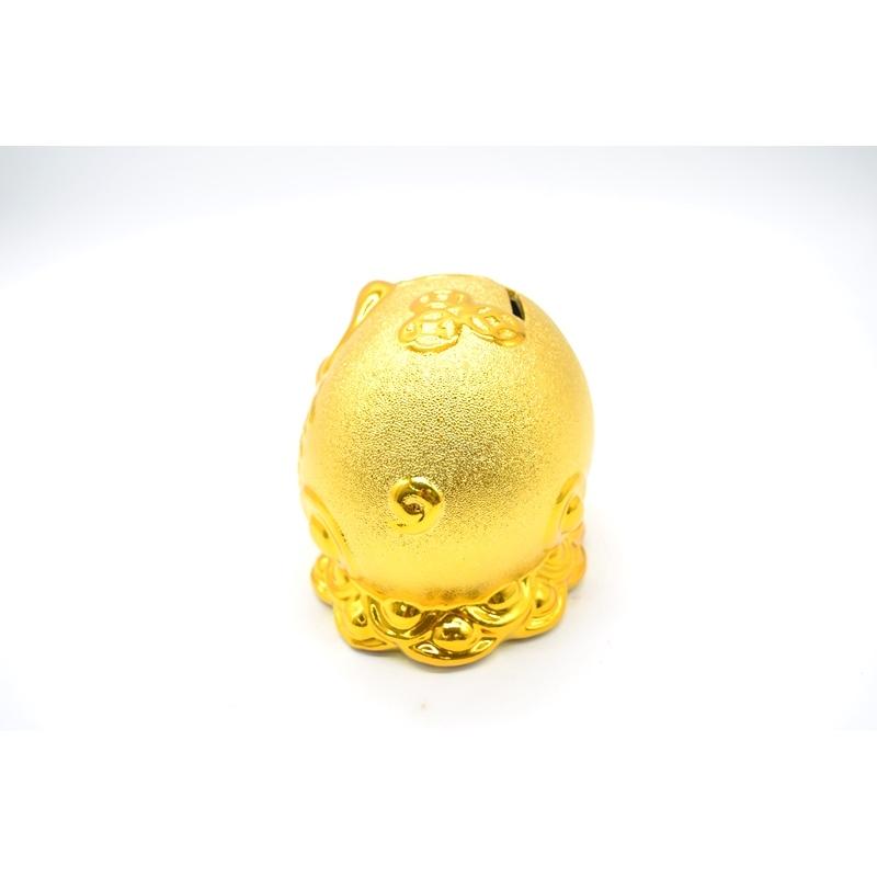 金ブタ 金の豚 貯金箱 招財進宝 福 豪華版 横向き 陶器製置物