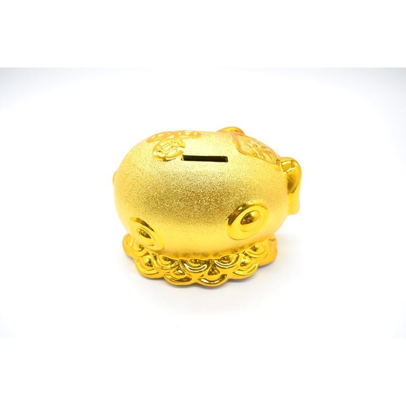 金ブタ 金の豚 貯金箱 招財進宝 福 豪華版 横向き 陶器製置物 13cm