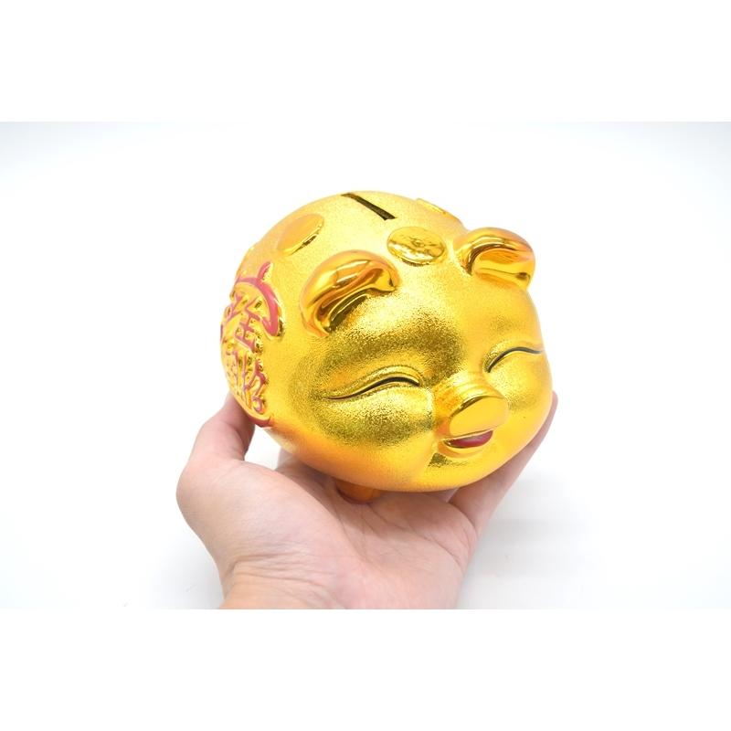 金ブタ 金の豚 貯金箱 招財 お多福顔 招財進宝 10cm : 横浜中華