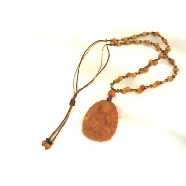 琥珀 コハク ミルキーアンバー ネックレス 首飾り 中国結び 観音彫り