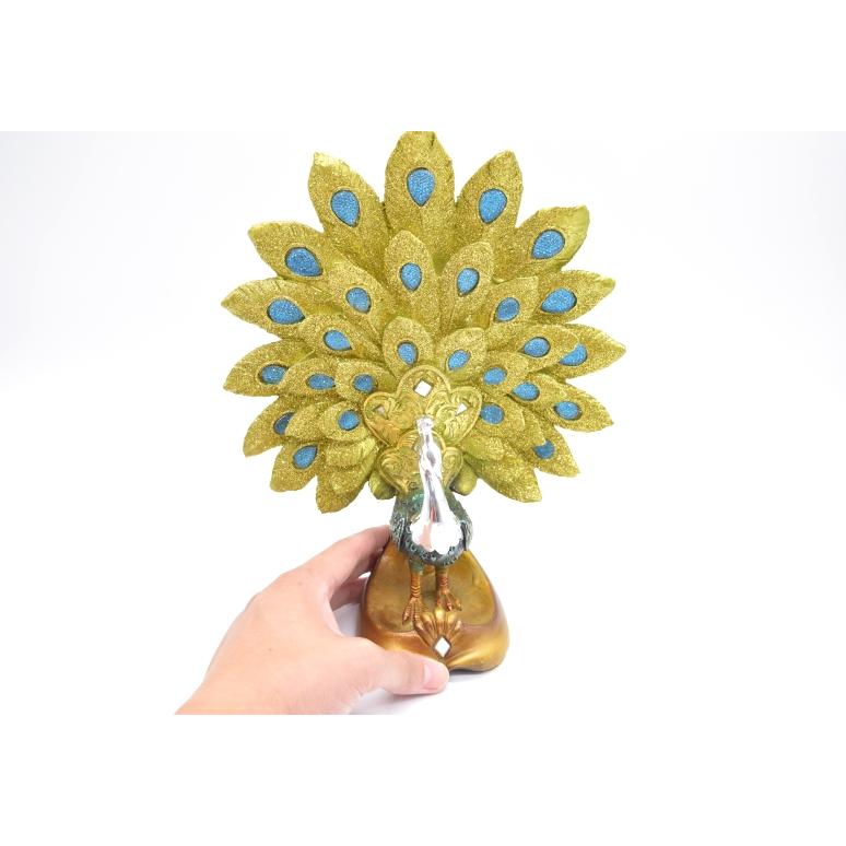 孔雀 鳳凰 樹脂製置物 緑 ラメ装飾 台座付き 厄除け 開運 大 孔雀 樹脂製置物 緑 ラメ装飾 台座付き 厄除け 開運 大 : 横浜中華街龍